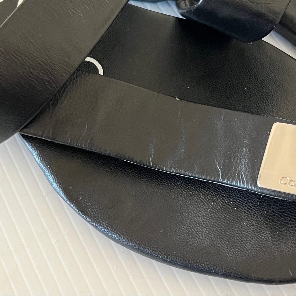 Calvin Klein Saurin Black Asymmetrical Open Toe CK Logo Plate Sandal 7.5 - Picture 11 of 12